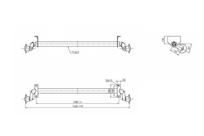 AL-KO OPTIMA ungebremste Achse für Anhänger 750 kg 1285 mm 1620 mm 4x100
