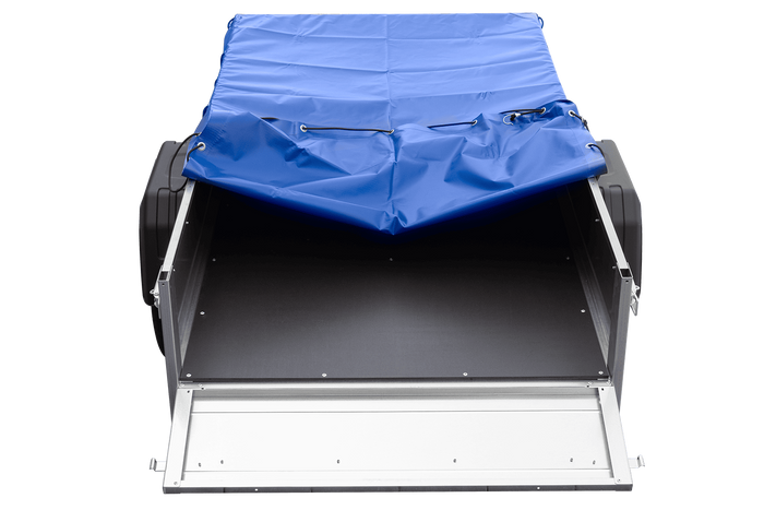 Gartenanhänger 200 Kipp mit Stützrad und blauer Plane