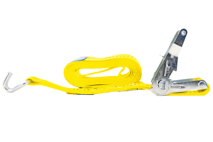 Satz aus vier gelben UNITRAILER 4m/35mm/2t Transportgurten mit Spannvorrichtung