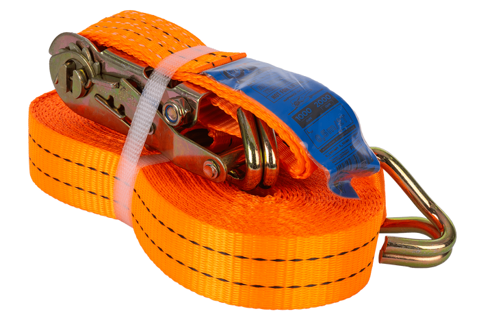 Satz aus vier UNITRAILER 12m/35mm/2t orangefarbenen Transportgurten mit Spannvorrichtung