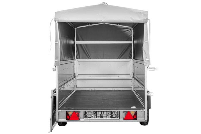 Leichtanhänger auf Federn 264x125 UNITRAILER GARDEN 264/R KIPP mit BIS-Seiten, H-800-Rahmen und grauer Plane