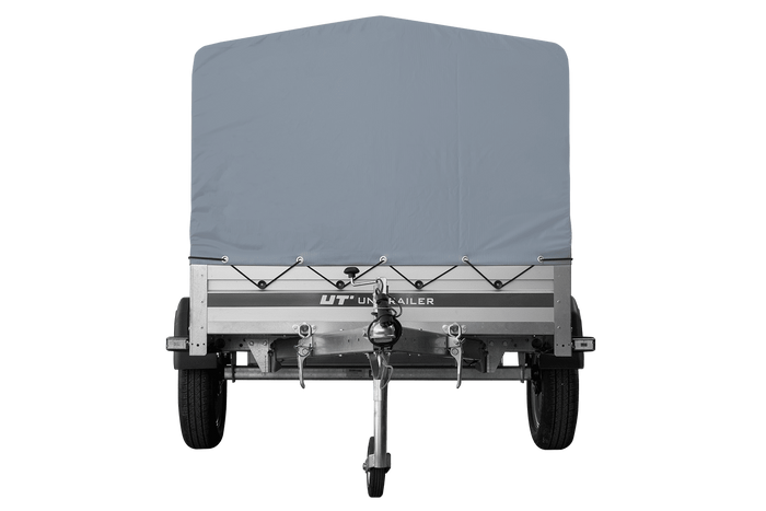 Einachsanhänger mit Aluminiumseitenwänden 200x125 Unitrailer Garden 201 KIPP ALU mit H-800 Rahmen und grauer Plane
