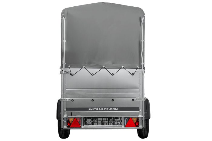 Leichter Anhänger 200x106 UNITRAILER GARDEN 200 KIPP mit BIS-Seitenwänden, H-800-Rahmen und grauer Plane