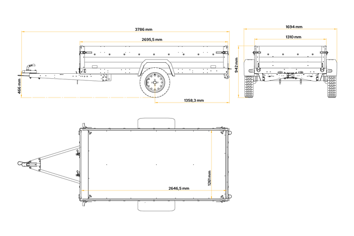 Autotransportanhänger 264x125 UNITRAILER FORCE 264 KIPP mit BIS-Seitenwänden, H-800-Rahmen und grauer Plane