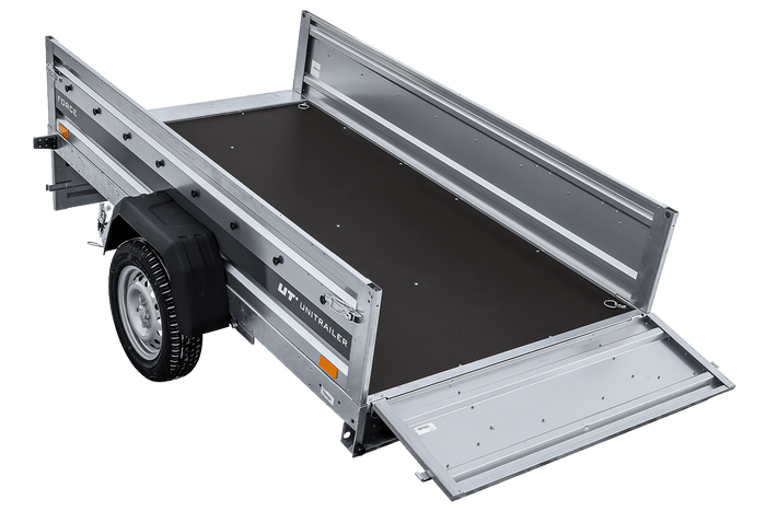 Einachsiger Anhänger auf Blattfedern 230x125 UNITRAILER FORCE 230/R KIPP mit BIS-Seitenwänden und Aluminiumabdeckung
