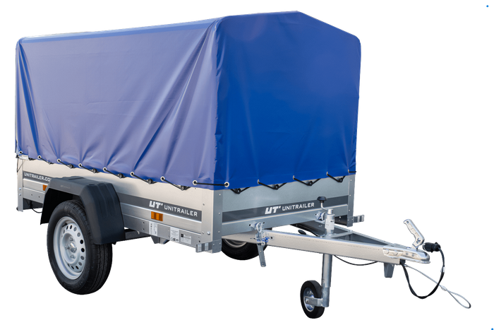 Einachsanhänger 200x106 UNITRAILER GARDEN 200 KIPP mit H-800 Rahmen und blauer Plane