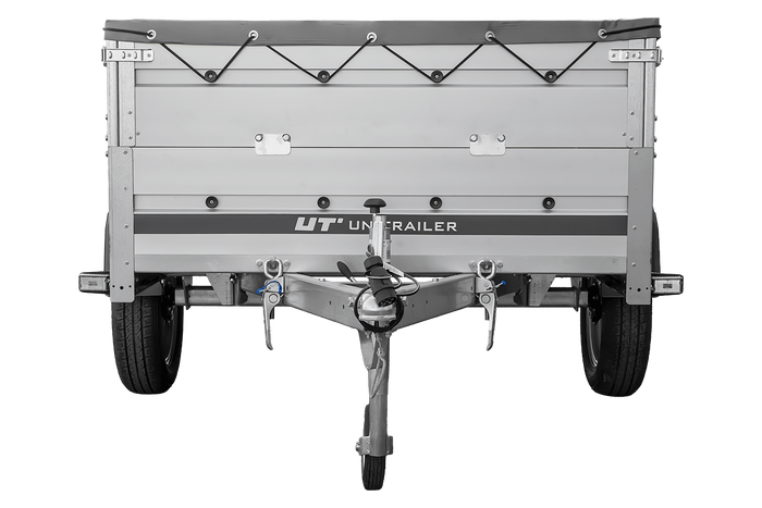Autotransportanhänger mit Aluminiumwänden 200x125 Unitrailer Garden 201 KIPP ALU mit BIS-Seitenwänden, H-0-Rahmen und grauer Plane