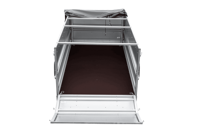 Leichter Anhänger 264x125 UNITRAILER FORCE 264 KIPP mit BIS-Seitenwänden, H-0-Rahmen und grauer Plane
