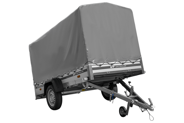 Autoanhänger mit Aluminiumseitenwänden 264x125 Unitrailer Garden 264 KIPP ALU mit H-1100 Rahmen und grauer Plane