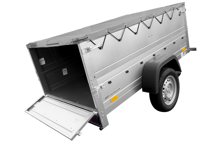 Kippbarer Pkw Anhänger GARDEN TRAILER 200 KIPP mit zusätzlichen Bordwänden, Stützrad und Flachplane