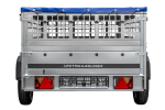Leichter Anhänger auf Federn 230x125 UNITRAILER GARDEN 230/R KIPP mit Gitterwänden, H-0-Rahmen und blauer Plane