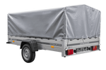 Einachsiger Anhänger auf Blattfedern 264x150 UNITRAILER GARDEN 265/R KIPP mit H-800 Rahmen und grauer Plane