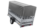 Autotransportanhänger auf Federn 264x125 UNITRAILER FORCE 264/R KIPP mit Gitterwänden, H-800 Rahmen und grauer Plane