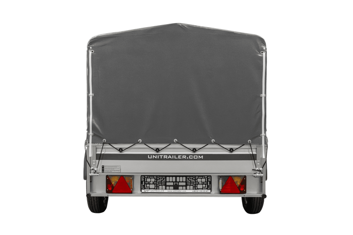 Einachsanhänger mit Aluminiumseitenwänden 230x125 Unitrailer Garden 230 KIPP ALU mit H-800 Rahmen und grauer Plane