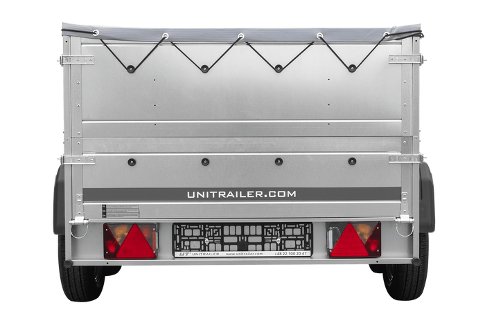 GARTENANHÄNGER 264/2 KIPP Zweiachs-Anhänger mit Stützrad, H-0-Rahmen, zusätzlichen Bordwänden und grauer Plane