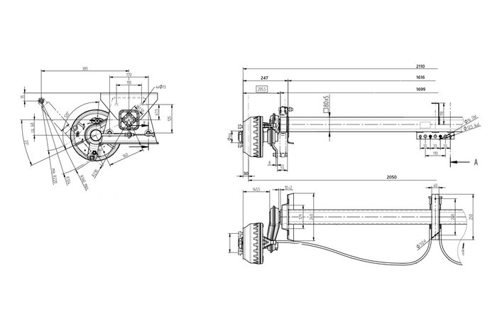 KNOTT VGB15MV gebremste Achse für Anhänger/Träger 1550 kg 1616 mm 2110 mm 5x112