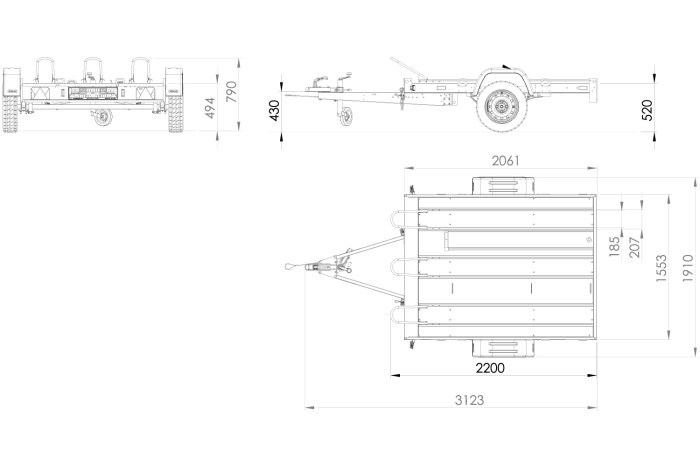 Motorradanhänger 220x155 UNITRAILER MOTO 3 Feder