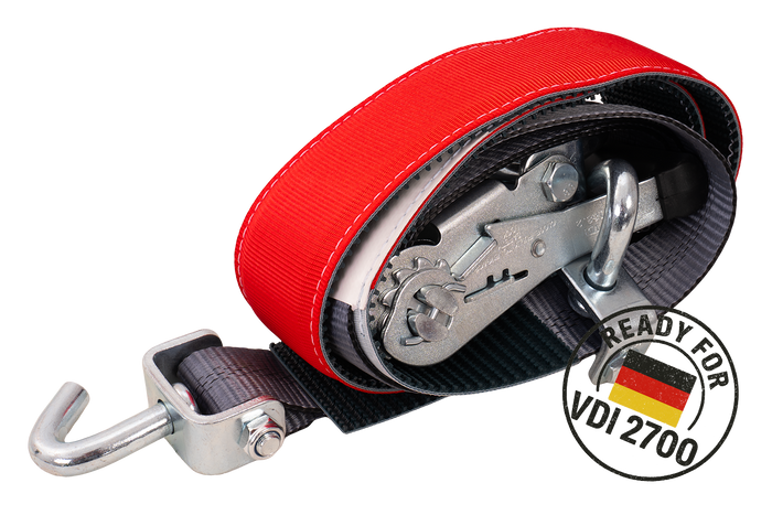 4er Set HEFFA CARLINE 130 Anhänger Transportgurte, Radsicherungsgurte 2,8m/50mm/5t VDI 2700