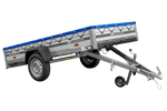 Autotransportanhänger mit Aluminiumseitenwänden 264x125 Unitrailer Garden 264 KIPP ALU mit H-0-Rahmen und blauer Plane