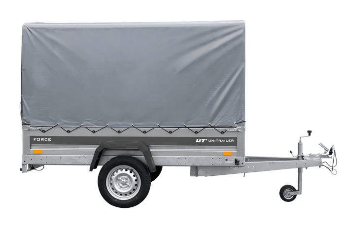Ungebremster Anhänger 230x125 UNITRAILER FORCE 230 KIPP mit H-1100 Rahmen und grauer Hochplane