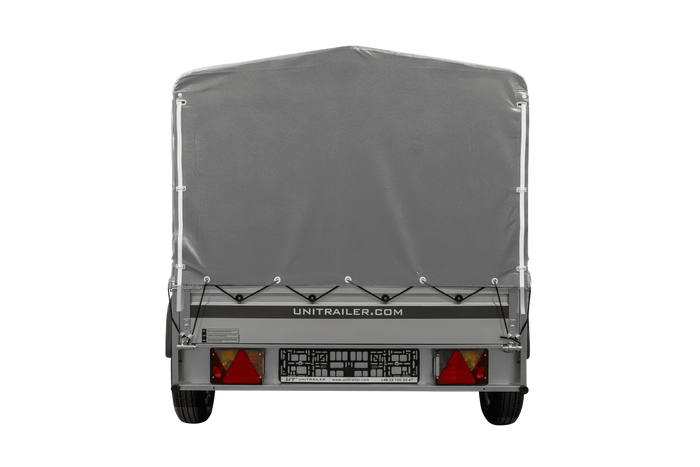 Einachsanhänger mit ALU-Bordwänden 230x125 Unitrailer Garden 230 KIPP ALU mit H-800 Rahmen und grauer Plane