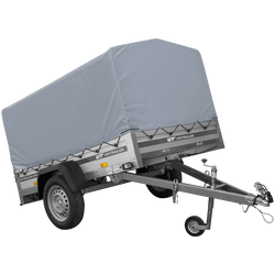Einachsanhänger mit Aluminiumseitenwänden 200x125 Unitrailer Garden 201 KIPP ALU mit H-800 Rahmen und grauer Plane