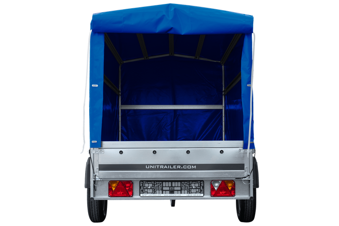 Autotransportanhänger 264x125 UNITRAILER GARDEN 264 KIPP mit H-1100 Rahmen und blauer Plane