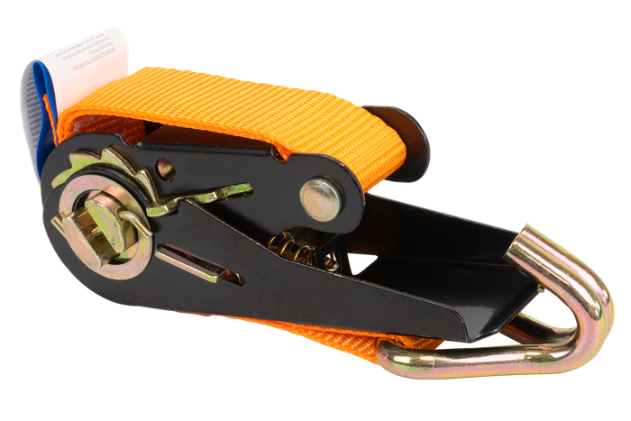 Satz aus vier KAMAR 3 m/25 mm/0,8 t orangefarbenen Transportgurten mit Spannvorrichtung