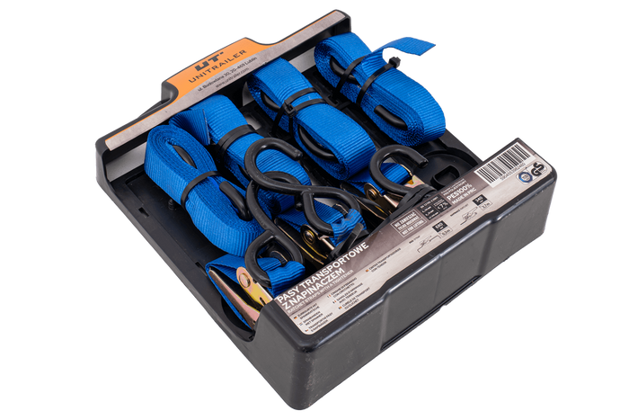 OUTLET Satz mit vier UNITRAILER-Transportgurten mit Spannvorrichtung 4 m/25 mm/0,68 t blau