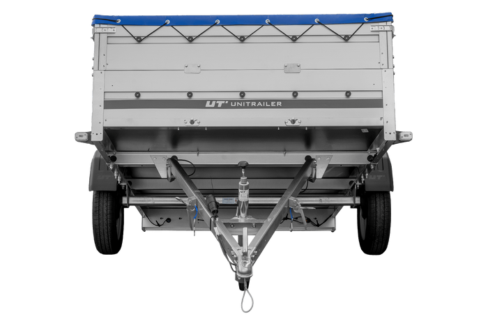 Einachsanhänger mit Aluminiumseitenwänden 264x150 Unitrailer Garden 265 KIPP ALU mit BIS-Seitenwänden, H-0-Rahmen und blauer Plane