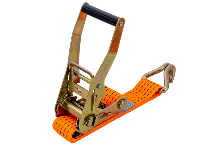 Satz aus vier orangefarbenen UNITRAILER 6m/50mm/5t Transportgurten mit Spannvorrichtung