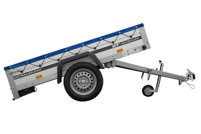 Einachsanhänger mit Aluminiumseitenwänden 200x125 Unitrailer Garden 201 KIPP ALU mit H-0-Rahmen und blauer Plane