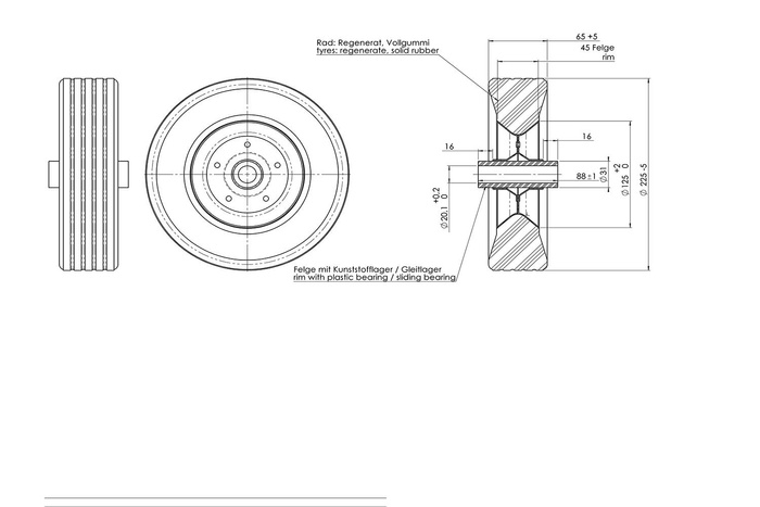 Vollgummirad Stahlfelge SB 225x70