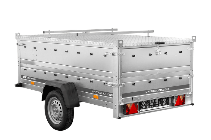 Einachsanhänger 230x125 UNITRAILER GARDEN 230 KIPP mit BIS-Seitenwänden und Aluminiumabdeckung