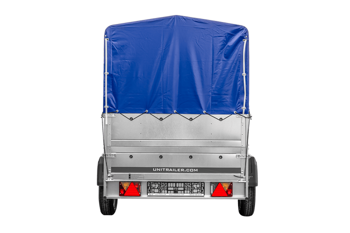 PKW-Anhänger 230x125 UNITRAILER GARDEN 230 FD mit BIS-Bordwänden, H-800-Gestell und blauer Plane