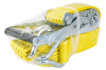Satz aus vier gelben UNITRAILER 4m/50mm/5t Transportgurten mit Spannvorrichtung