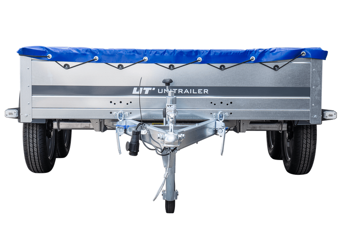 Autotransportanhänger 264x150 UNITRAILER GARDEN 265/2 KIPP mit H-0-Rahmen und blauer Plane