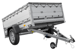 Autotransportanhänger mit Aluminiumwänden 200x125 Unitrailer Garden 201 KIPP ALU mit BIS-Seitenwänden, H-0-Rahmen und grauer Plane