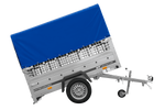 PKW-Anhänger 200x125 UNITRAILER GARDEN 201 KIPP mit Gitteraufsatz und blauer Hochplane