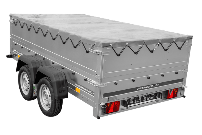 Zweiachsiger Anhänger 264x150 UNITRAILER GARDEN 265/2 KIPP mit BIS-Seitenwänden, H-0-Rahmen und grauer Plane