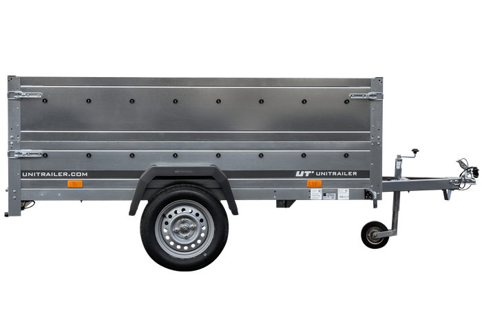Pkw Anhänger Kipper 230x125 Garden Trailer 230 KIPP Unitrailer 750 kg mit Stützrad und zusätzlichen Bordwänden