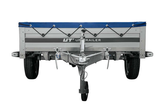 Einachsanhänger mit Aluminiumseitenwänden 230x125 Unitrailer Garden 230 KIPP ALU mit H-0-Rahmen und blauer Plane