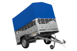 PKW-Anhänger 200x125 UNITRAILER GARDEN 201 KIPP mit Gitteraufsatz und blauer Hochplane 