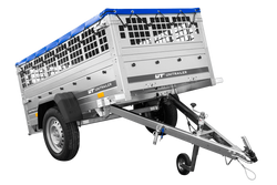 Leichter Anhänger 200x106 UNITRAILER GARDEN 200 KIPP mit Gitterwänden, H-0-Rahmen und blauer Plane