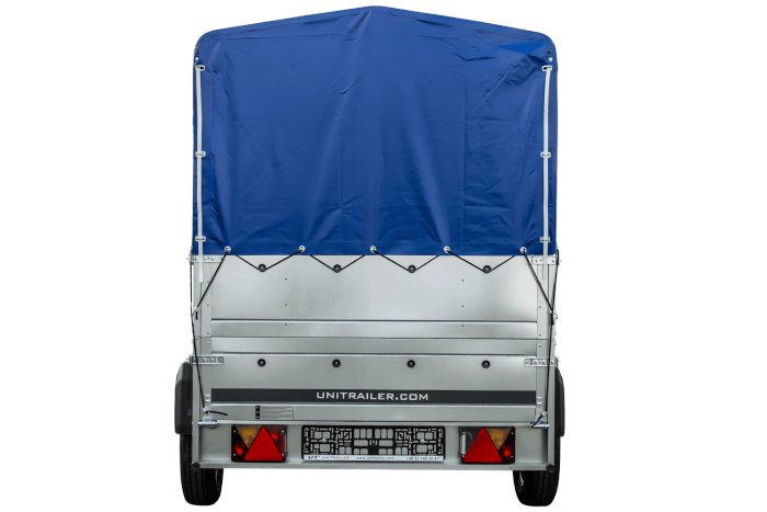 Einachsanhänger auf Blattfedern 230x125 UNITRAILER GARDEN 230/R KIPP mit BIS-Seiten, H-800-Rahmen und blauer Plane