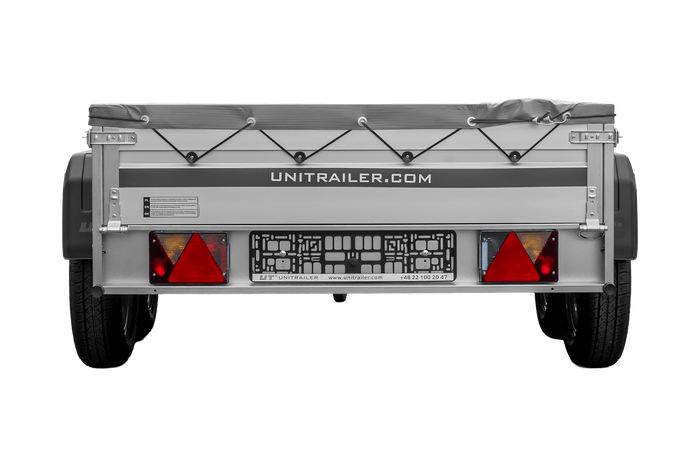 Zweiachsiger Anhänger mit Aluminiumseitenwänden 264x125 Unitrailer Garden 264/2 KIPP ALU mit H-0-Rahmen und grauer Plane