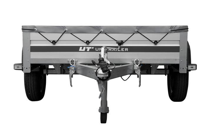 Einachsanhänger mit Aluminiumseitenwänden 200x125 Unitrailer Garden 201 KIPP ALU mit H-0-Rahmen und grauer Plane