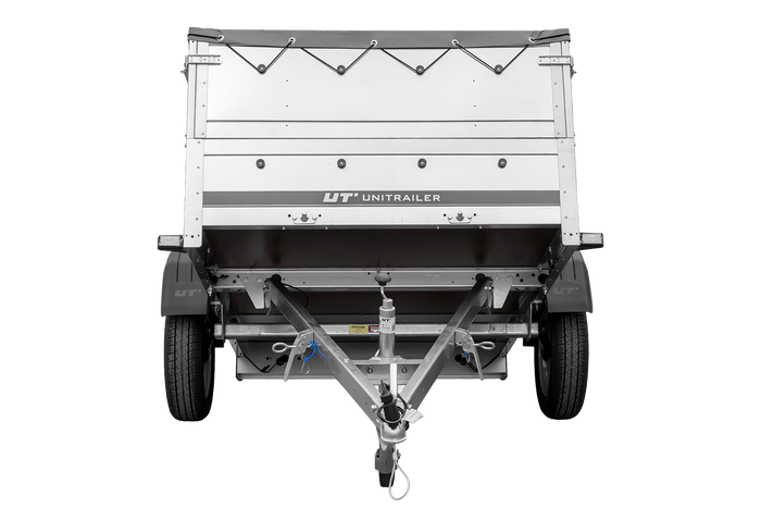 PKW-Anhänger 200x125 UNITRAILER GARDEN 201 KIPP mit Bordwandaufsatz und grauer Flachplane