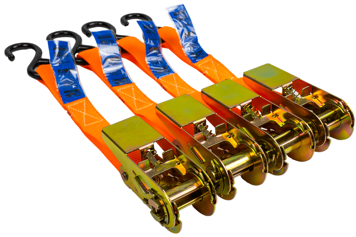 Satz aus vier UNITRAILER 4m/25mm/0,68t orangefarbenen Transportgurten mit Spannvorrichtung