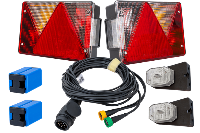 Lichtset: ASPÖCK MULTIPOINT IV Rückleuchten + ASPÖCK FLEXIPOINT I Seitenmarkierungsleuchten + MANTES 5,2m 13PIN Kabelbaum